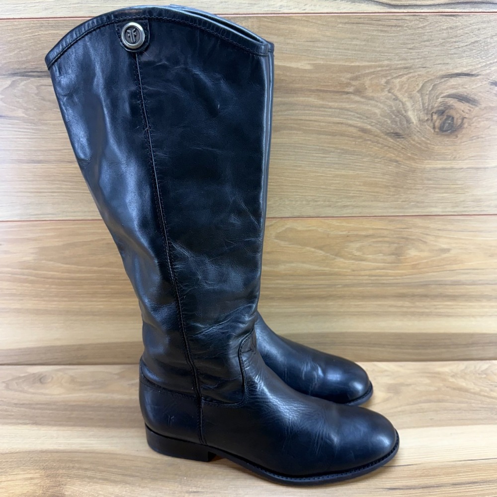 Frye Melissa Button Riding Boots 7 B Black Cowhide Tall Boho Festival Pull On
